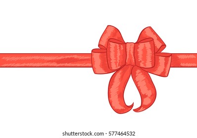 red bow ribbon hand drawn illustration. vector