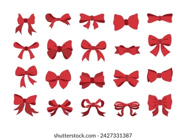 Red Bow Ribbon Illustration Element Set