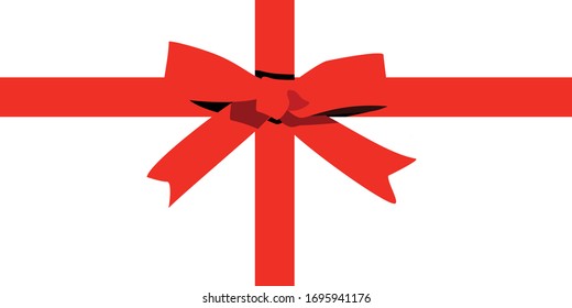 Red bow and ribbon isolated on white background. Template for greeting card, poster or brochure. Vector