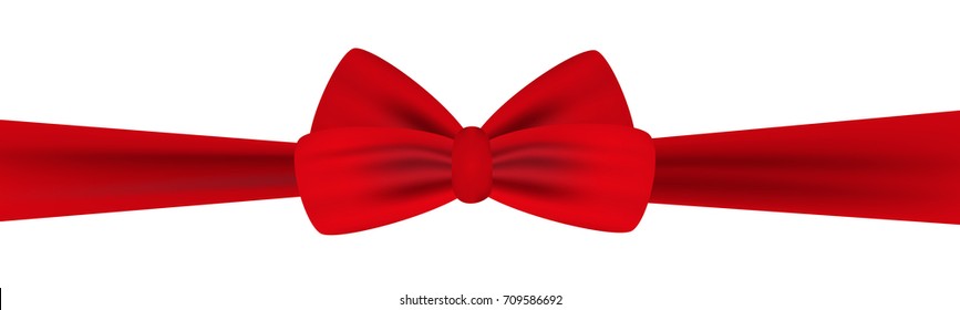 Red bow with ribbon isolated on white background. Vector illustration.