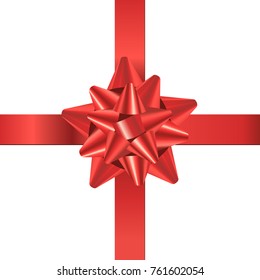 Red bow ribbon isolated on white background, Vector illustration, Gift decoration.