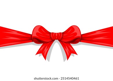 Red Bow Ribbon Knot High Premium Luxury Decoration. Flat Cartoon Style Icon or Symbol for Template, Ornament, or Background. Isolated on White. Editable Vector Illustration EPS. Scalable