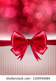Red bow ribbon and light effects blurry background. Vector illustration