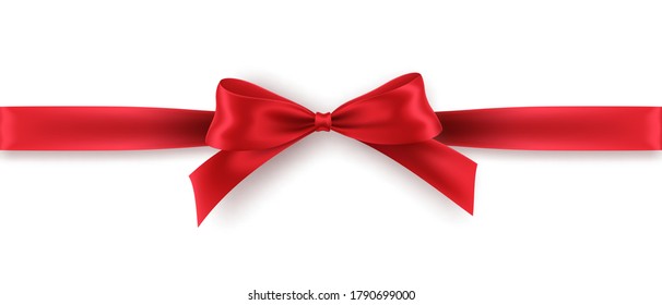 Red Bow and Ribbon on white background. Realistic red bow for decoration design Holiday frame, border. Vector illustration EPS10