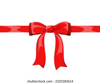 Red bow with ribbon on a white background. Cartoon design.
