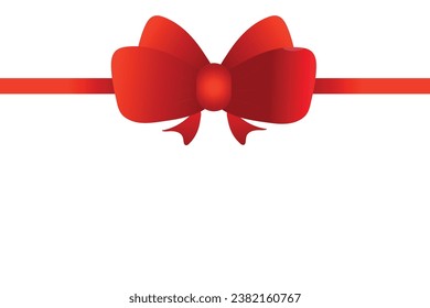 Red bow and red ribbon on white background.   Christmas gift, valentines day, birthday gift concept. Vector illustration