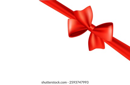 Red bow and ribbon on a white background. Gift box.
