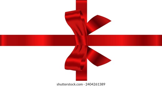 Red bow and red ribbon with realistic shadow for decorating cards, gift boxes, greeting cards. on a white background