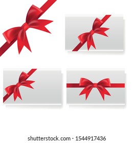 Red bow with ribbon. Set of gift boxes with red bow, gift card template. vector illustration