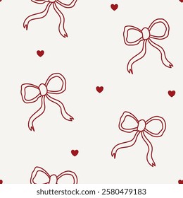 red bow ribbon sweet heart clean minimalist seamless pattern 