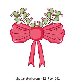 red bow ribbon tape with leafs