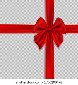 Red bow with ribbon.  Template for greeting card, poster or brochure. Isolated