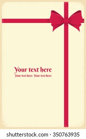 Red bow and ribbon template. Retro vector illustration. Background for gift certificate, invitation, banner, card