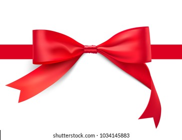 Red bow with ribbon. Vector illustration on white background. Can be use for your design, gift, presentation. EPS10.