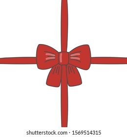 Red bow with a ribbon. Vector illustration. Gift box