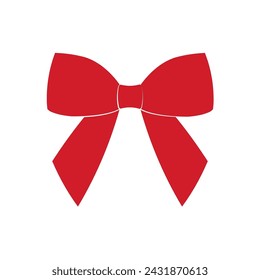 Red Bow Ribbon. Vector Illustration Isolated on White Background. 