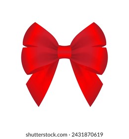 Red Bow Ribbon. Vector Illustration Isolated on White Background. 