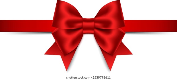 Red bow with ribbon. Vector illustration.