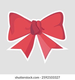 Red Bow Ribbon Vector Illustration Sticker. Elegant red bow ribbon vector sticker with a decorative and festive look. Perfect for gift wrapping, celebration designs, greeting cards, and DIY crafts