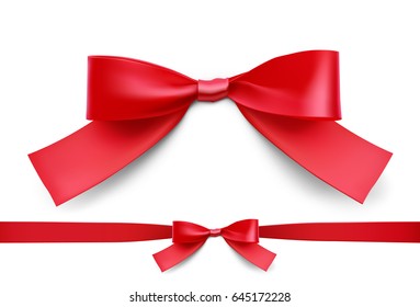 Red bow with ribbon. Vector illustration on white background. Ready for your design.