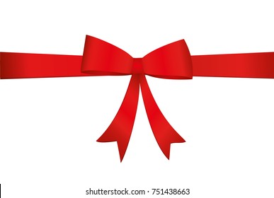 Red bow with ribbon . Vector isolated on white background. For a holiday or a party.