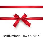 Red bow and ribbon. Vector realistic design element