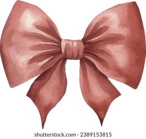 Red bow with ribbon, watercolor vector illustration and christmas element. Template for gift decoration, greeting cards, invitation, wedding card, celebration, anniversary, birthday, party, events.