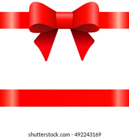 Red bow, ribbon, white background.