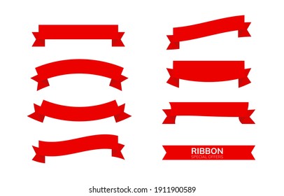 Red bow ribbons flat style icon symbol isolated on white background vector illustration.