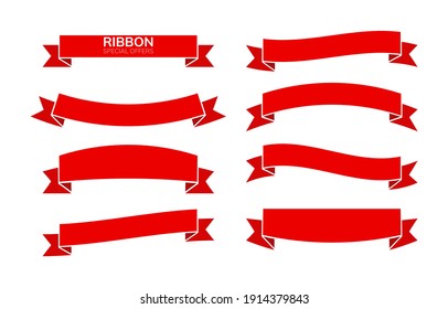 Red bow ribbons flat style icon symbol isolated on white background vector illustration.