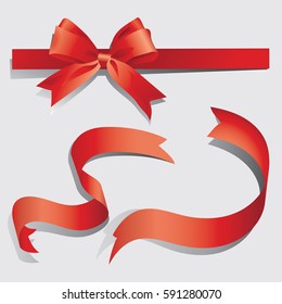 Red bow and ribbons. Isolated vector images on a white background.