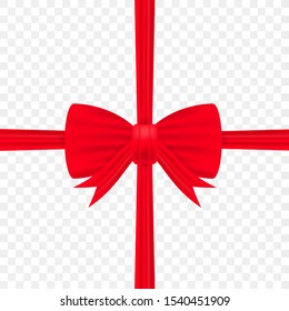 Red bow with ribbons on transparent background. Vector stock illustration.