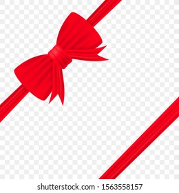 Red bow with ribbons on transparent background. Vector stock illustration.