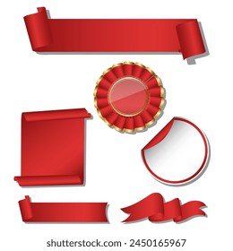Red Bow With Ribbons Set, With Gradient Mesh, Vector Illustration