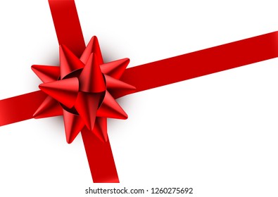 Red bow satin ribbon isolated on white background with clipping path for gift box wrap and holiday card design decoration element. Vector illustration