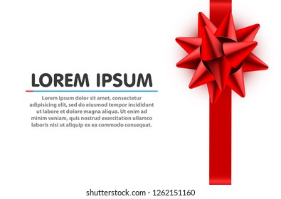 Red bow satin ribbon isolated on white background with clipping path for gift box wrap and holiday card design decoration element. Vector illustration