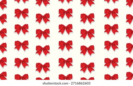 Rote Schleife nahtloses Muster mit Weihnachtsband Hintergrund für Geschenkverpackung und Urlaubsdesign.