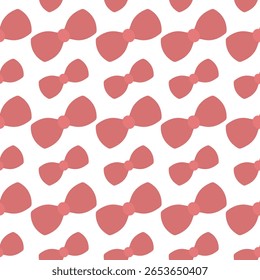 Red bow. Seamless vector pattern. Repeating ornament of cute bow ties of different sizes. Isolated colorless background. Flat style. Idea for web design.