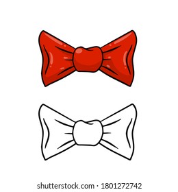 Arco rojo. Conjunto de colores y objetos en blanco y negro. Ilustración de dibujos animados. Decoración de ropa y accesorios para el cabello de mujeres