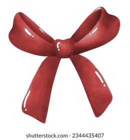 Red bow, Bow set painting, watercolor style