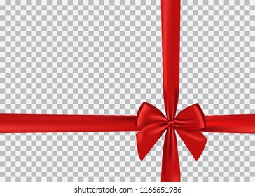 Red bow shiny satin and ribbon realistic vector for decorate your greeting card, gift or website,isolated on transparent background.