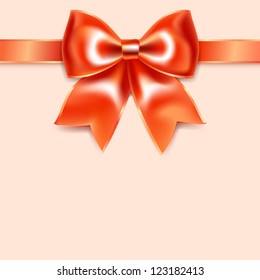 Red bow of silk ribbon, isolated on pink background. Vector illustration eps10. Perfect as invitation or congratulation.