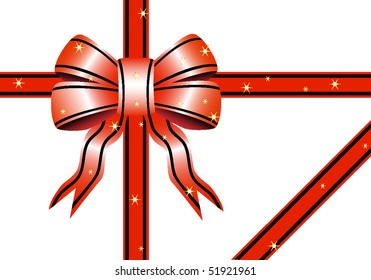 Red bow with stars on a white background. Vector. Illustration