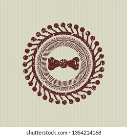 Red bow tie icon inside distress grunge style stamp