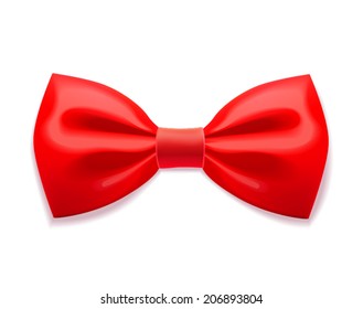 Red bow tie realistic illustration on white background