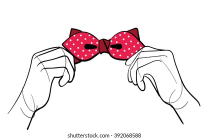 Red bow tie, vector illustration, isolated on white background