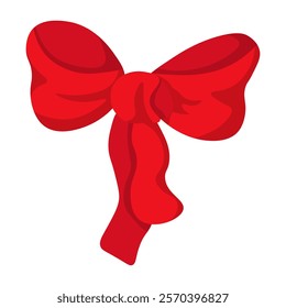 Red bow vector illustration, tied ribbon for holiday design or decoration of greeting poster, banner or postcards