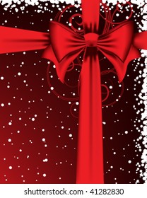 Red Bow. Vertical composition. Right upper corner.