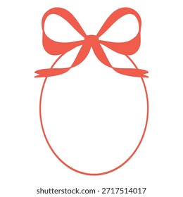 Red bow vignette, ribbon frame. Ribbon oval vignette, decorative frame