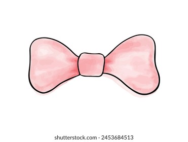 Red bow, watercolor doodle element. Vector illustration.